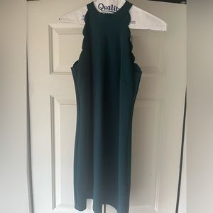 Green halter scalloped midi dress - worn once professionally dry cleaned
